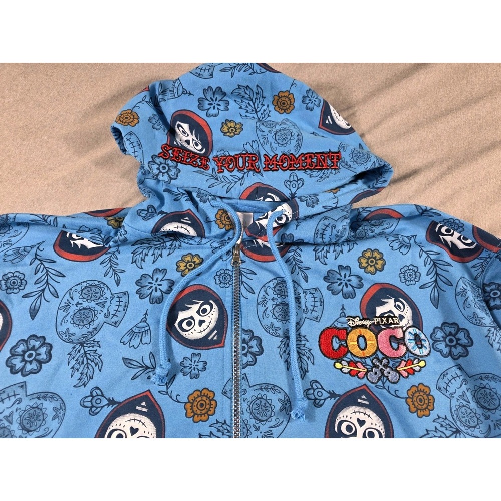 NWOT Disney Parks Hoodie Men Medium Blue Coco‎ Miguel Skull Embroidered Full Zip